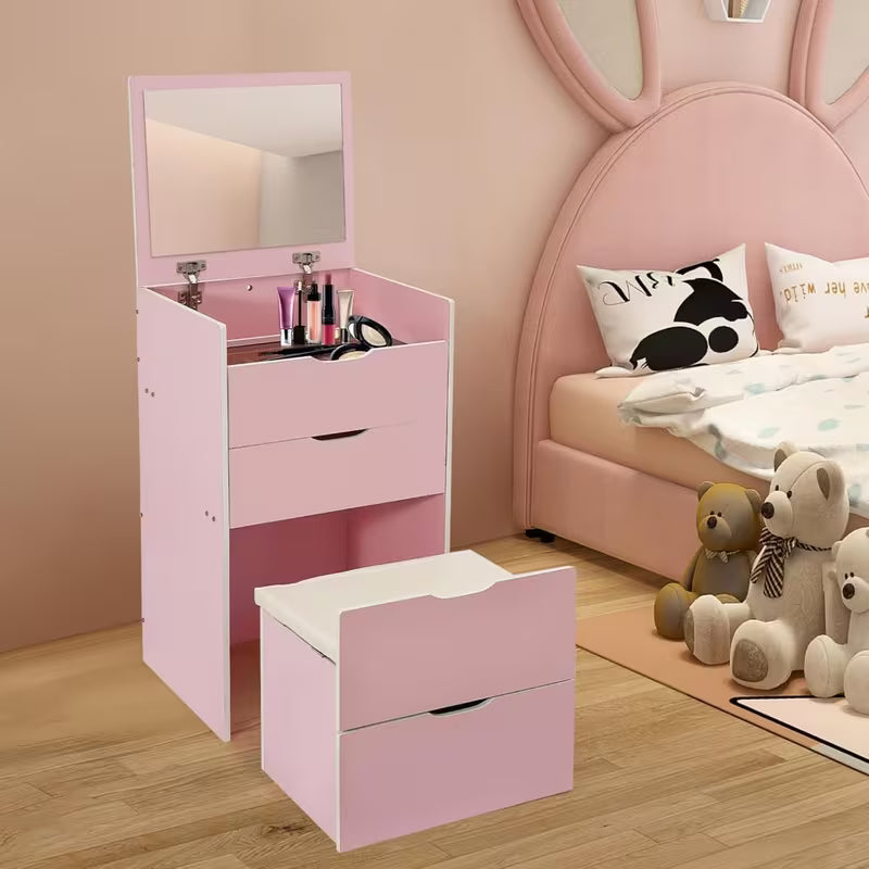 Toeletta 3-in-1 Salvaspazio con Specchio LED a Ribalta