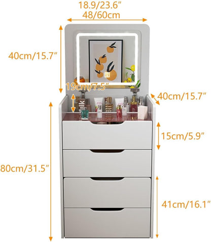 Toeletta 3-in-1 Salvaspazio con Specchio LED a Ribalta