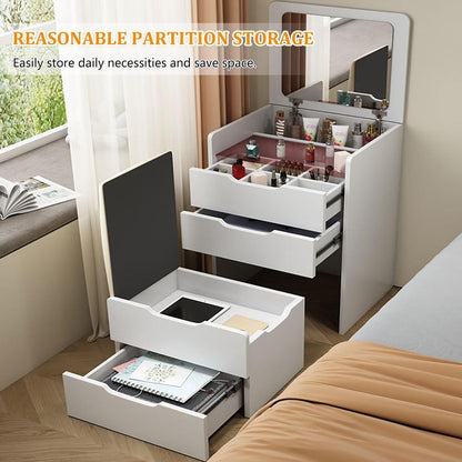 Toeletta 3-in-1 Salvaspazio con Specchio LED a Ribalta