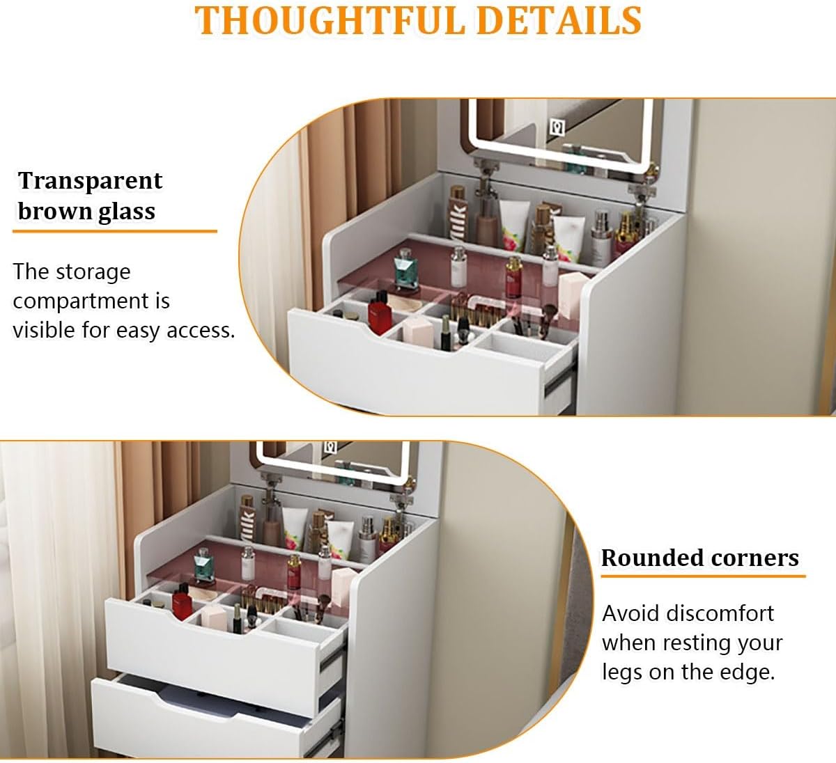 Toeletta 3-in-1 Salvaspazio con Specchio LED a Ribalta