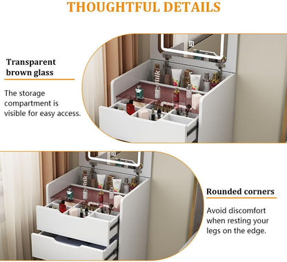 Toeletta 3-in-1 Salvaspazio con Specchio LED a Ribalta