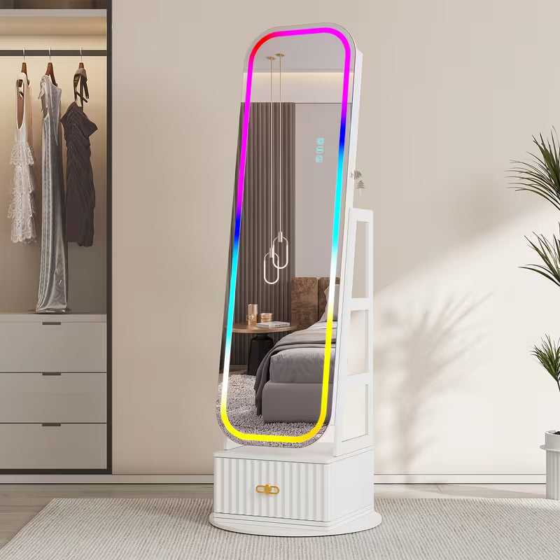Armadio Gioielli 360° Vintage con Specchio e Luci LED