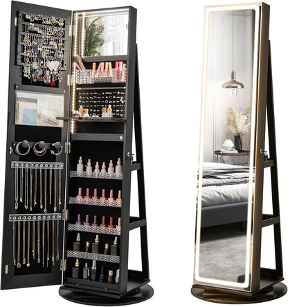 DArmadio portagioie con specchio a figura intera e luci LED regolabili