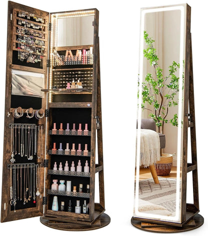 DArmadio portagioie con specchio a figura intera e luci LED regolabili