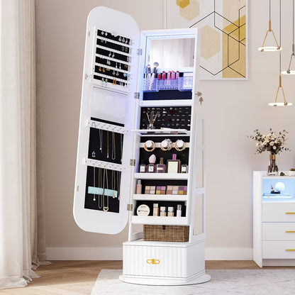 Armadio Gioielli 360° Vintage con Specchio e Luci LED