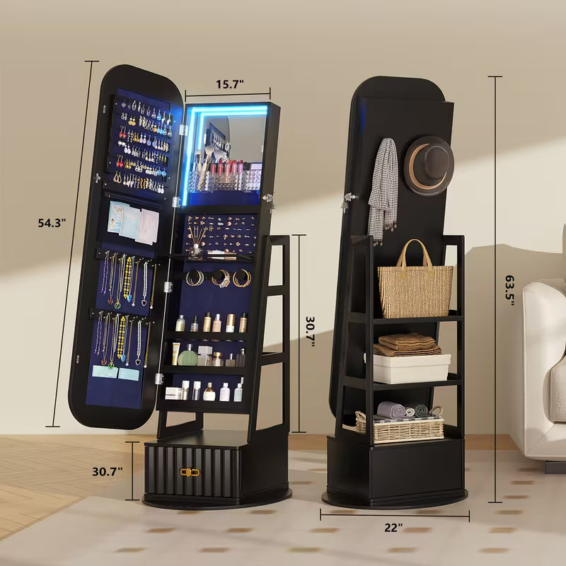✨ Specchio a Tutta Lunghezza con LED & Organizer Gioielli 💎💄 – Eleganza e Stile in Ogni Dettaglio🪞